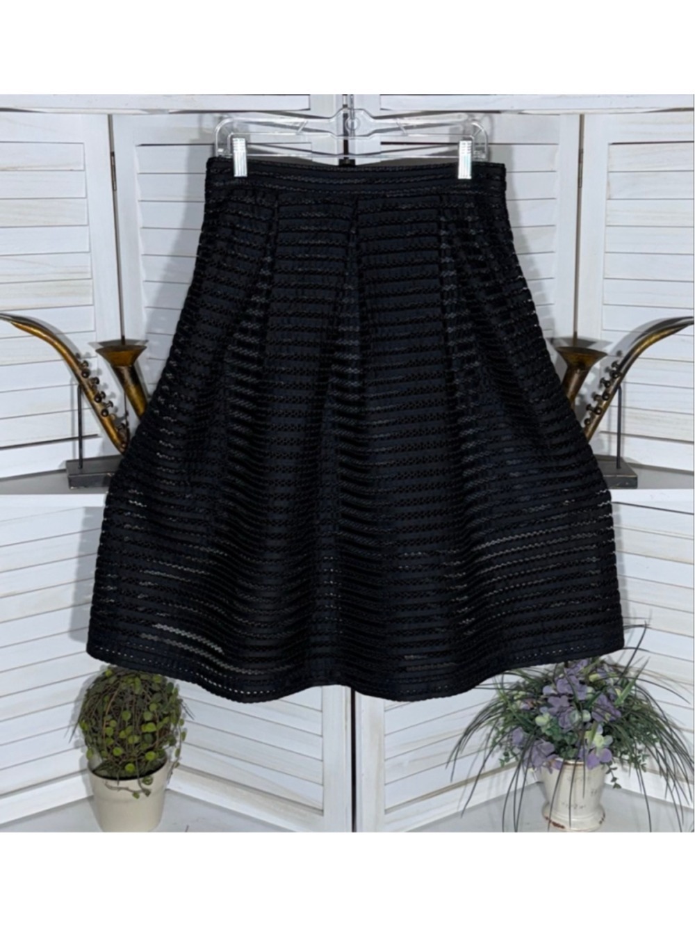 Black skirt full swing midi mesh whimsigoth festival cocktail wedding guest sz 6 - Picture 2 of 13